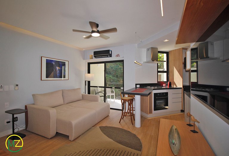 Apartamento sala e 1 quarto moderno em apart-hotel