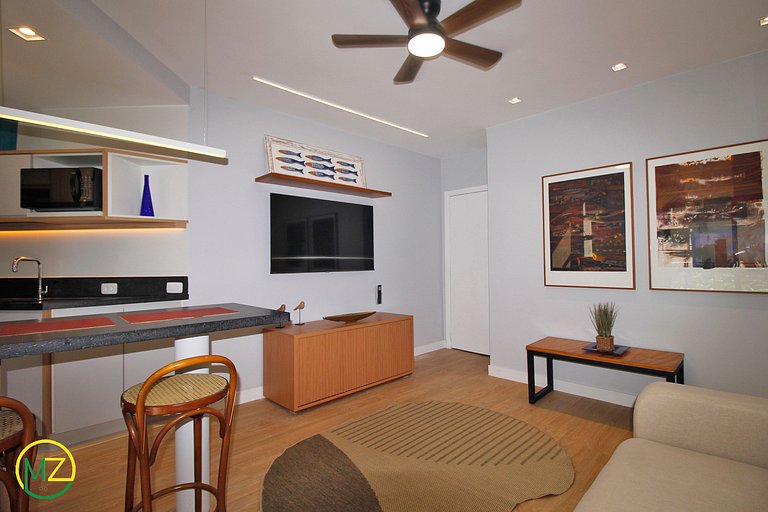 Apartamento sala e 1 quarto moderno em apart-hotel