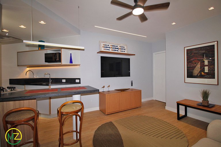 Apartamento sala e 1 quarto moderno em apart-hotel