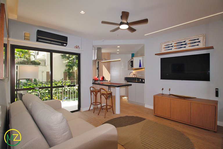 Apartamento sala e 1 quarto moderno em apart-hotel