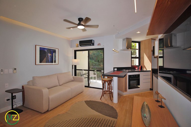 Apartamento sala e 1 quarto moderno em apart-hotel