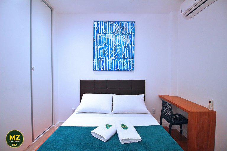 Sala e 2 quartos iluminado para 6 pessoas